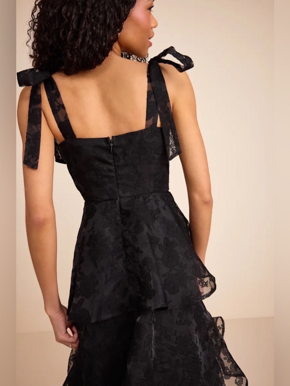 Lulus Glamorous Sweetie Black Burnout Tie-Strap Bustier Midi Dress - Picture 5 of 10